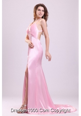 Stylish Pink Halter Criss Cross Back Informal Prom Evening Dress