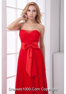 Flowy Sweetheart Empire Full-length Red Prom Gown with Bowknot