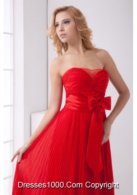 Flowy Sweetheart Empire Full-length Red Prom Gown with Bowknot