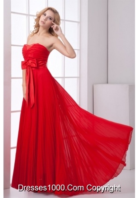 Flowy Sweetheart Empire Full-length Red Prom Gown with Bowknot