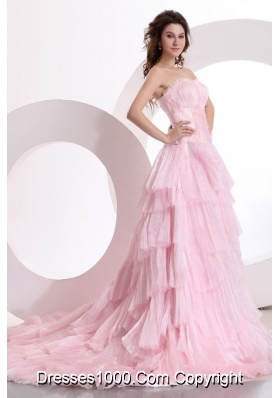 Exquisite Pink A-line Sweetheart Multi-layers Ruching Prom Gown Dress