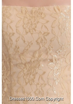 Champagne Color Trumpet Strapless Lace Prom Evening Dress