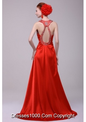 Impressive Brush Train Prom Dress with Open Back and Straps