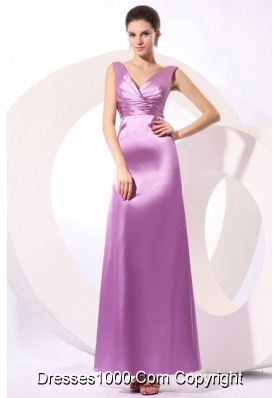 Beautiful Lavender Ankle-length Prom Dress V-neck and Ruching