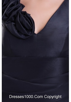 Simple Navy Blue Column V-neck Short Prom Dress with Flowers