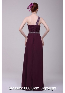 Affordable Chiffon Beaded One Shoulder Prom Dresses with Ruche