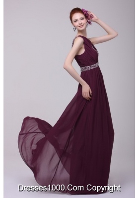 Affordable Chiffon Beaded One Shoulder Prom Dresses with Ruche