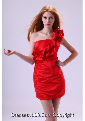 Mini-length Sheath Column One-shoulder Red Prom Homecoming Dress