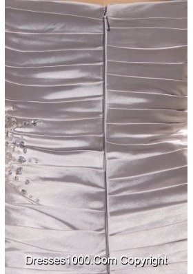 Attractive One Shoulder Silver Prom Dress with Beading and Ruching