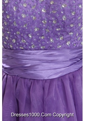 Princes Purple Sweetheart Organza Prom Gown Dress with Beading