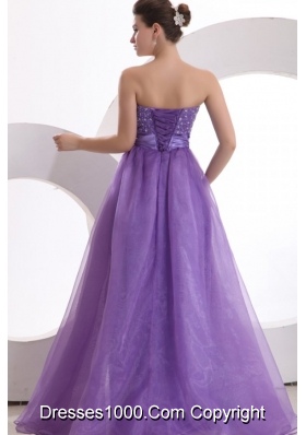 Princes Purple Sweetheart Organza Prom Gown Dress with Beading