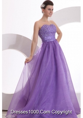 Princes Purple Sweetheart Organza Prom Gown Dress with Beading