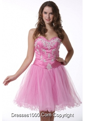 Princess Sweetheart Baby Pink Appliques Knee-length Prom Cocktail Dress