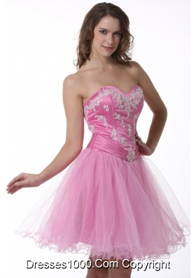 Princess Sweetheart Baby Pink Appliques Knee-length Prom Cocktail Dress