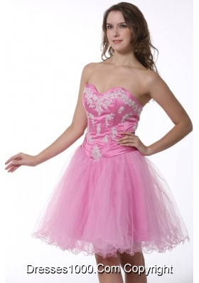 Princess Sweetheart Baby Pink Appliques Knee-length Prom Cocktail Dress