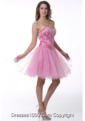 Princess Sweetheart Baby Pink Appliques Knee-length Prom Cocktail Dress