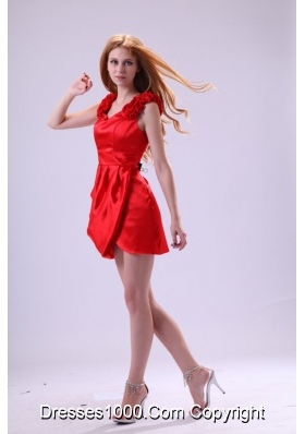 Ruffled V Neck Red Asymmetrical Skirt Dresses for Prom Queen