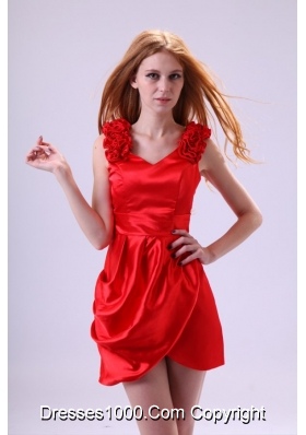 Ruffled V Neck Red Asymmetrical Skirt Dresses for Prom Queen