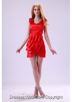 Ruffled V Neck Red Asymmetrical Skirt Dresses for Prom Queen