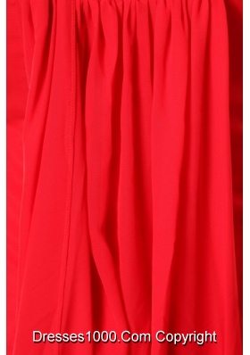 2014 Full Length High-slit Sweetheart Red Chiffon Formal Prom Dress