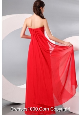 2014 Full Length High-slit Sweetheart Red Chiffon Formal Prom Dress