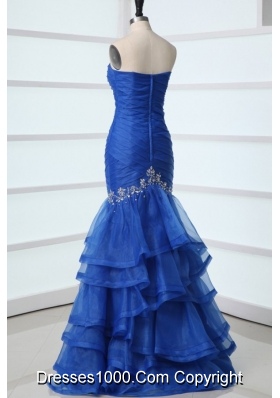 Royal Blue Layered Mermaid Sweetheart Ruched Prom Gown with Beading