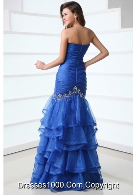 Royal Blue Layered Mermaid Sweetheart Ruched Prom Gown with Beading