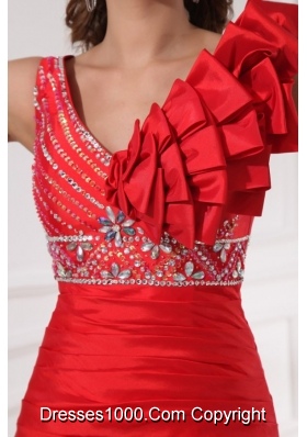 Sexy Red Mermaid One Shoulder Floor-length Beading Prom Dress