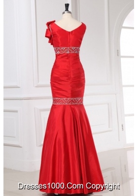 Sexy Red Mermaid One Shoulder Floor-length Beading Prom Dress