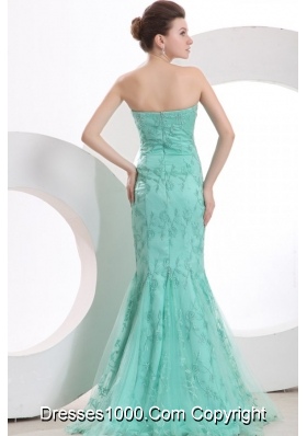 Elegant Mermaid Sweetheart Aqua Blue Embroidery Prom Gown Dress