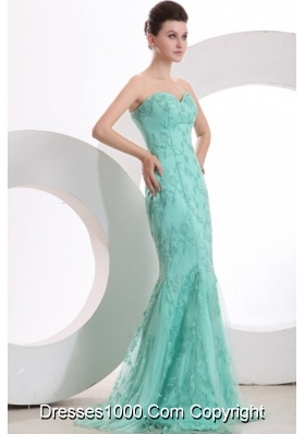 Elegant Mermaid Sweetheart Aqua Blue Embroidery Prom Gown Dress