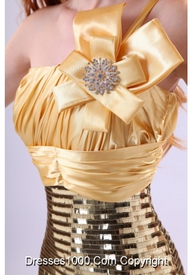 Shimmering Sequin Column One-shoulder Floor-length Gold Prom Dress