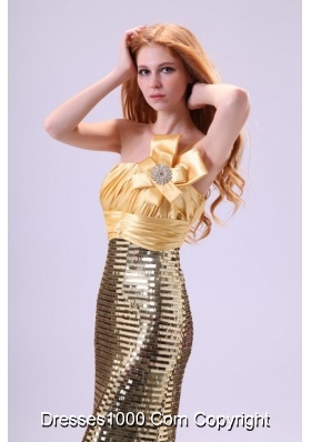 Shimmering Sequin Column One-shoulder Floor-length Gold Prom Dress