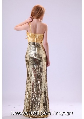 Shimmering Sequin Column One-shoulder Floor-length Gold Prom Dress