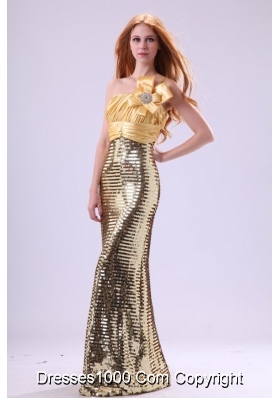 Shimmering Sequin Column One-shoulder Floor-length Gold Prom Dress