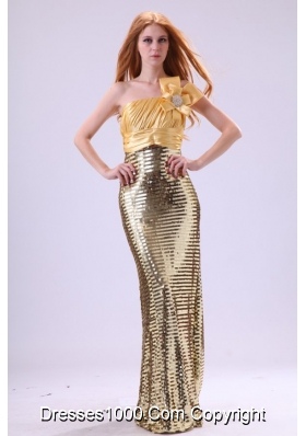 Shimmering Sequin Column One-shoulder Floor-length Gold Prom Dress