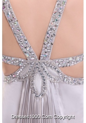 Silver V-neck Criss-cross Straps High Slit Cut-out Prom Dress