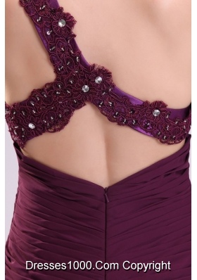 Applique One Shoulder Ruched Purple Short Prom Dama Dress