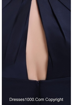 Simple Navy Blue Halter Knee-length Taffeta Prom Cocktail Dress