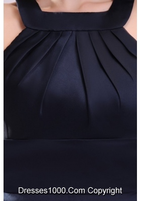 Simple Navy Blue Halter Knee-length Taffeta Prom Cocktail Dress