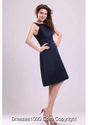 Simple Navy Blue Halter Knee-length Taffeta Prom Cocktail Dress