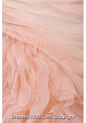 Dreamy Pink A-line Strapless Tiered Organza Formal Dress for Prom