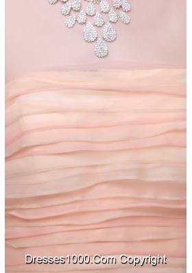 Dreamy Pink A-line Strapless Tiered Organza Formal Dress for Prom