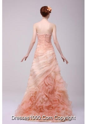 Dreamy Pink A-line Strapless Tiered Organza Formal Dress for Prom