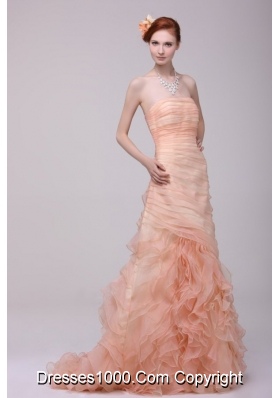 Dreamy Pink A-line Strapless Tiered Organza Formal Dress for Prom