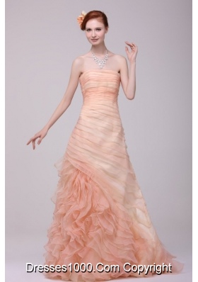 Dreamy Pink A-line Strapless Tiered Organza Formal Dress for Prom