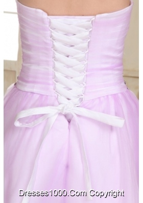 Rhinestone Sweetheart Organza Lavender Prom Gown Dresses