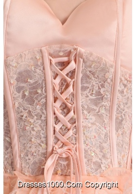 Unique High-low Sweetheart Lace-up Peach Prom Dress with Feather