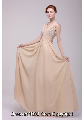 Low Price Beading V-neck Chiffon Prom Dress for 2014 Spring