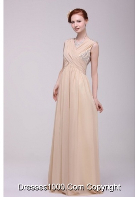 Low Price Beading V-neck Chiffon Prom Dress for 2014 Spring